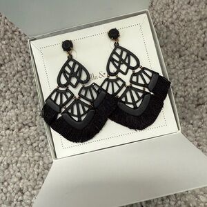 Stella & Dot Alexandria Statement Black Fringe Earrings